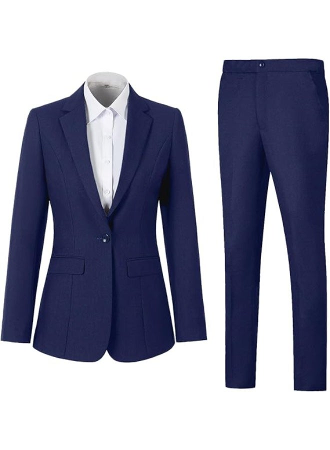 BharatHomes Women’s 2 Piece Business Suit Set – Solid One Button Blazer & Slim Fit Pants, Formal Office Lady Suiting Outfit for Work & Professional Wear - Image 1